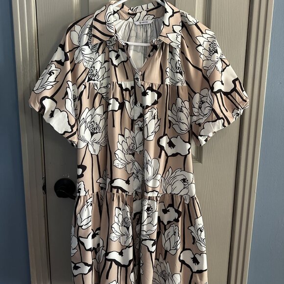 Amazon Wenrine Women's Button-Down Shirt Dress with Puff Sleeves Size M SO CUTE! - Picture 2 of 5